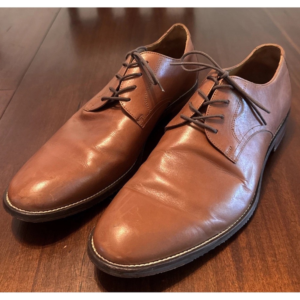 14th & Union Mens 15M Brown Leather Plain Toe Derby Dress Shoes Made Brazil